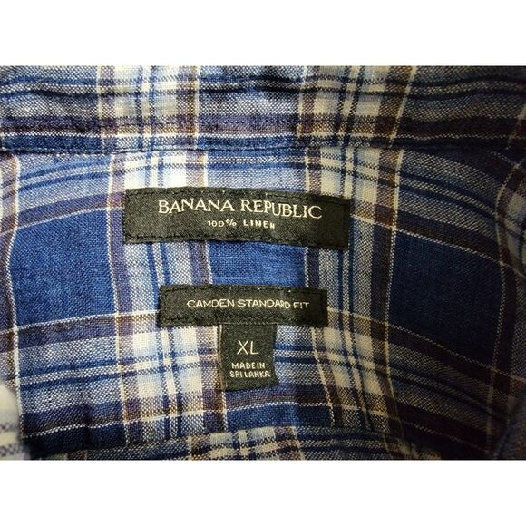 Banana Republic Men's Blue Plaid Linen Long Sleeve Button-up Shirt - XL - Picture 4 of 5